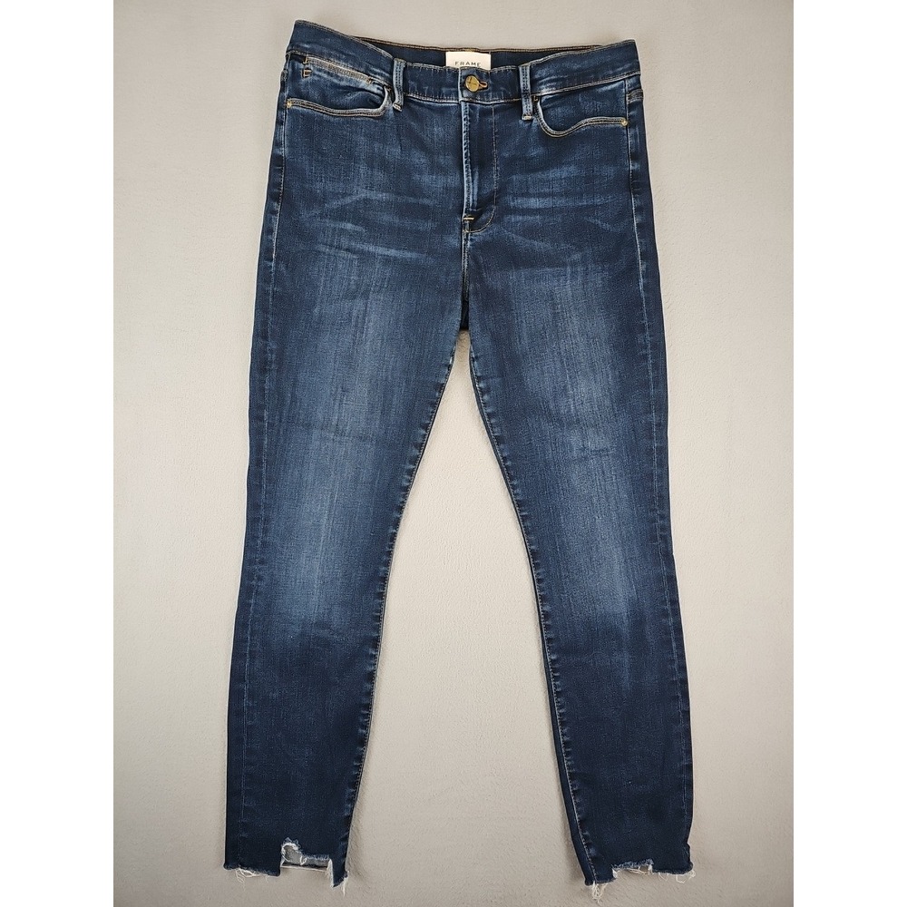 Frame Jeans Le High Skinny Dublin‎ Chew Women's 32x28 Stretch Raw Hem Denim